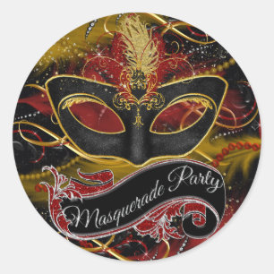 Sticker Mascarade en métal rouge et or