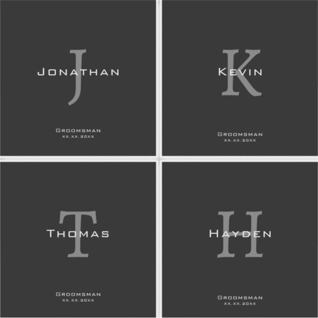 Sticker Masculine Black and White  Initial + Name Monogram (Devant)