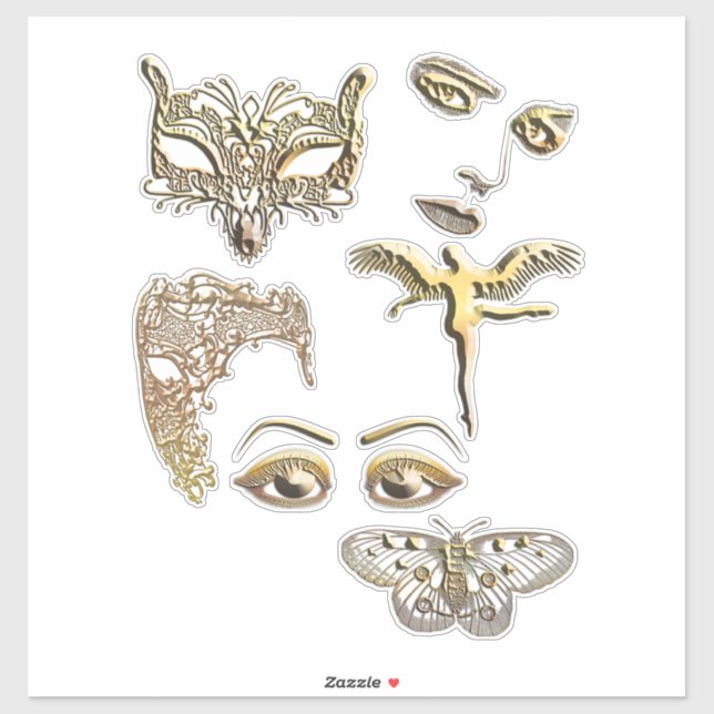 Sticker masque d'or face ange papillon clipart (Feuille)