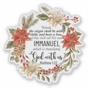 Sticker Matthieu 1:23 Emmanuel Dieu avec nous Noël Floral