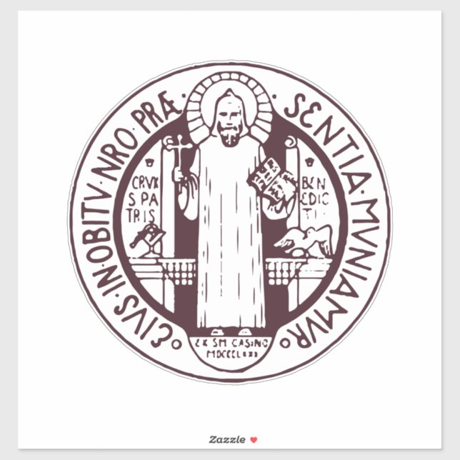 Sticker Médaille Symbole d'Art Minimaliste Saint Benoît (Feuille)