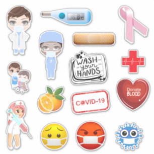 Sticker Médicale covid-19 corona, hôpital masques germes