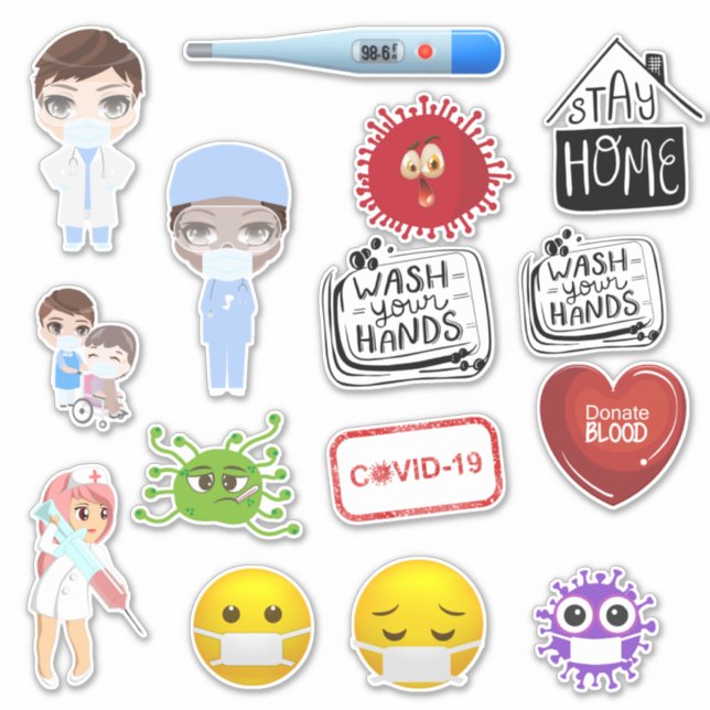 Sticker Médicale covid-19 corona masques d'hôpital germes  (Devant)