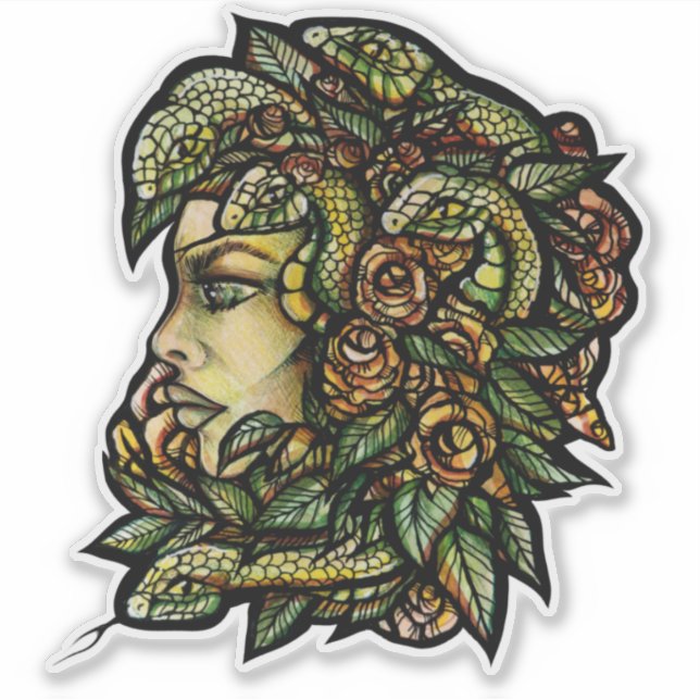 Sticker Medusa Serpents Verts Gorgone                      (Devant)