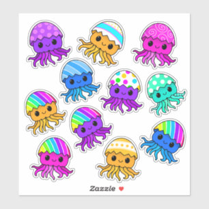Sticker Méduses Kawaii Mignonnes, Œuf de Pâques, Planche d