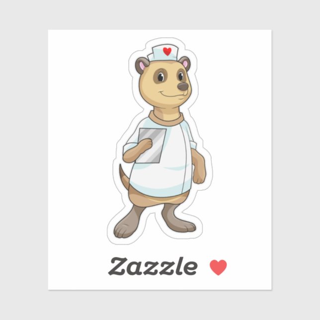 Sticker Meerkat comme infirmière avec coeur (Feuille)