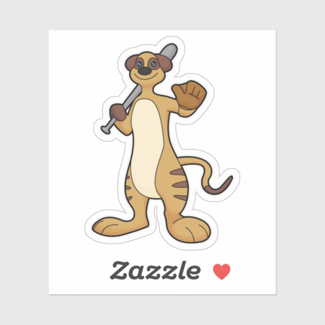 Sticker Meerkat comme joueur de baseball avec batte de bas (Feuille)