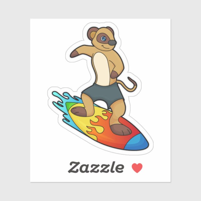 Sticker Meerkat comme surfeur avec Surfer (Feuille)