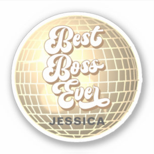 Sticker Meilleur Boss Jamais Gold Disco Ball Retro Per
