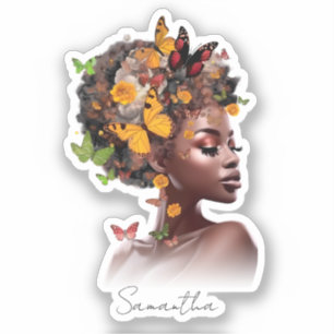 Sticker Melanin Magic : cheveux afro et papillon coloré