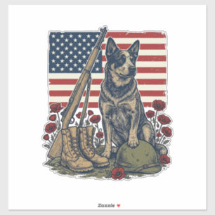 Sticker Mémorial patriotique Blue Heeler Gravure vintage S