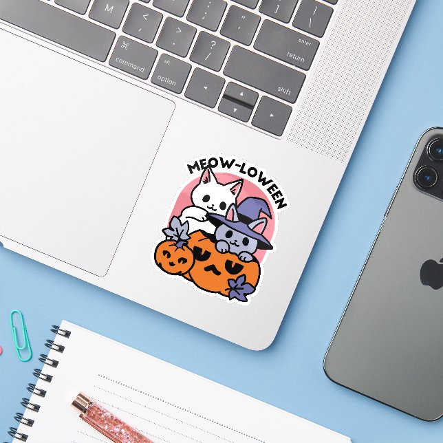 Sticker Meow-Loween - Cute Halloween Conception Chat (Ordinateur portable avec iPhone)
