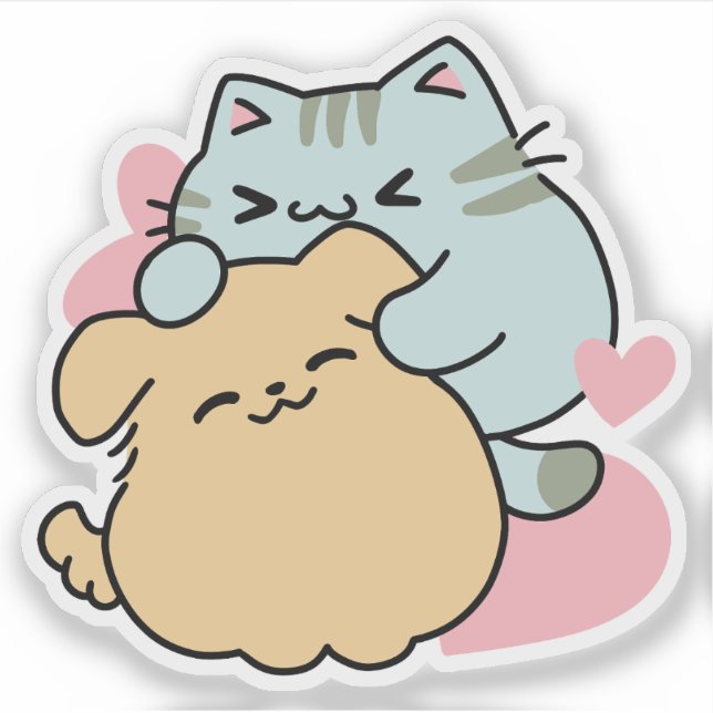 Sticker Meow & Woof Perfect Together - Cute Cat and Dog (Devant)