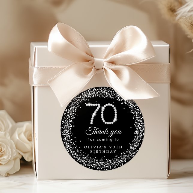 Sticker Merci 70th Birthday Diamonds (Diamonds 70th birthday thank you stickers)