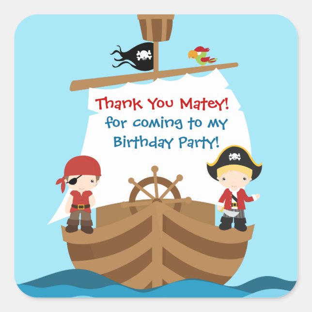 Sticker Merci d'anniversaire de bateau pirate (Devant)