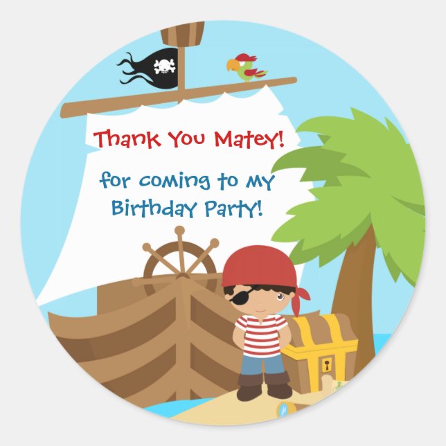 Sticker Merci d'anniversaire de bateau pirate (Devant)