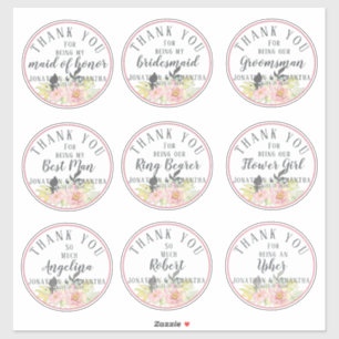 Sticker Merci de mariage Fleur Rose individuel