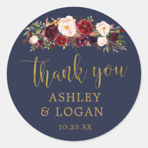 Sticker Merci favori Marsala Gold Flowers