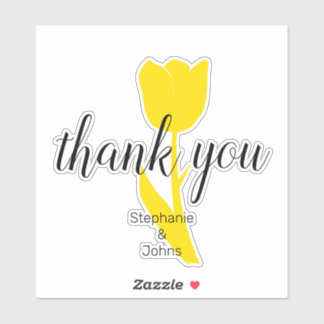 Sticker Merci Floral Tulipes Jaunes Mariage personnalisé 2