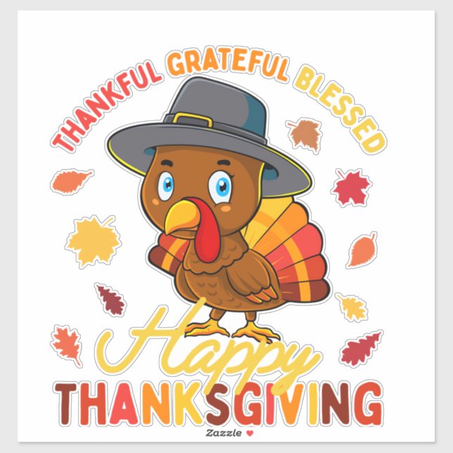 Sticker Merci Gratuit Béni Thanksgiving Turquie femmes (Feuille)