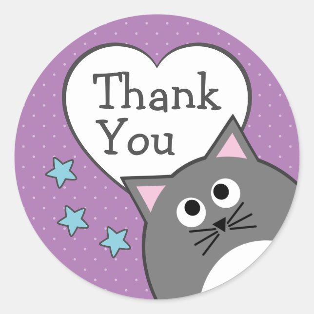 Sticker Merci gris chat rond classique (Devant)