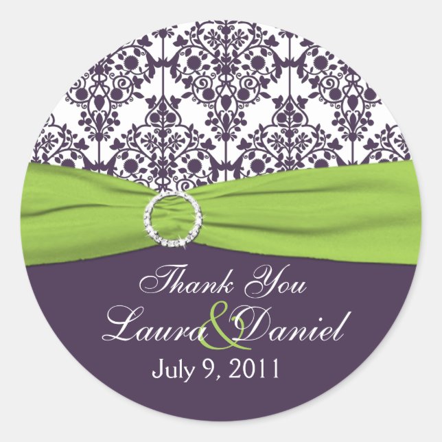 Sticker Merci Lime et pourpre Damask (Devant)