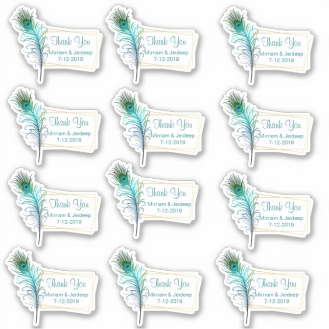 Sticker Merci Mariage Peacock Plume Favoriser (Devant)