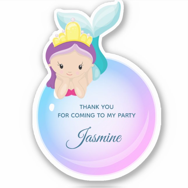Sticker Merci Mermaid Fille fête d'anniversaire (Devant)