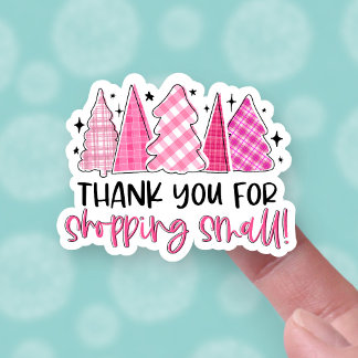 Sticker Merci pour le shopping petits arbres de Noël roses