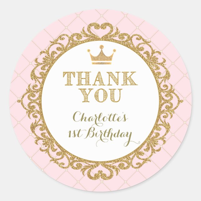 Sticker Merci Princess Baby Anniversaire Faveurs (Devant)