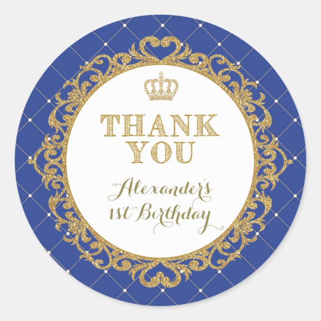 Sticker Merci Royal Prince Baby Anniversaire Favor (Devant)