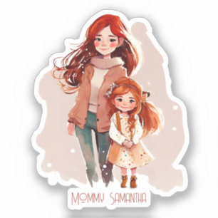 Sticker Mère et fille élégante personnalisée