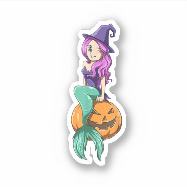 Sticker Mermaid Halloween Mermaid Citrouille Cadeau Mermai (Devant)