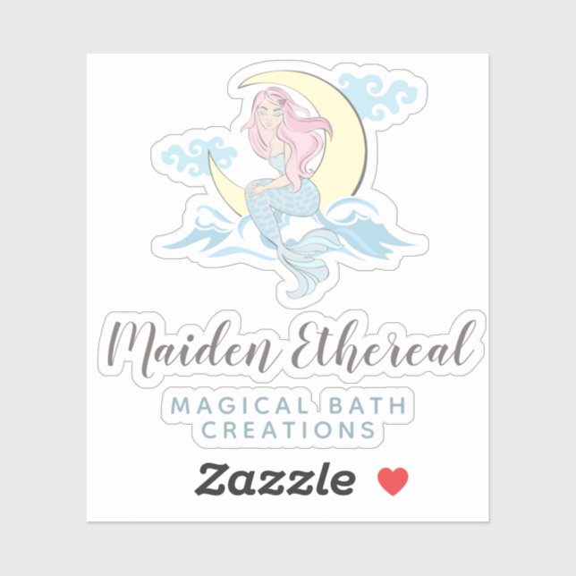 Sticker Mermaid Moon Mystical rose cheveux Siren Logo (Feuille)