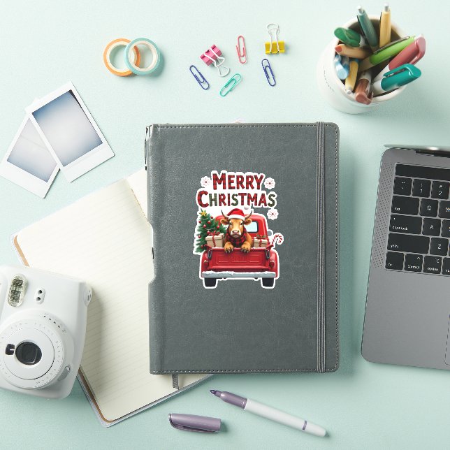 Sticker Merry Christmas Scottish Highland Cow Xmas Farm An (Couverture iPad)