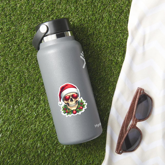 Sticker Merry Christmas Sugar Skull Santa Hat Family Xmas  (HydroFlask Insitu)