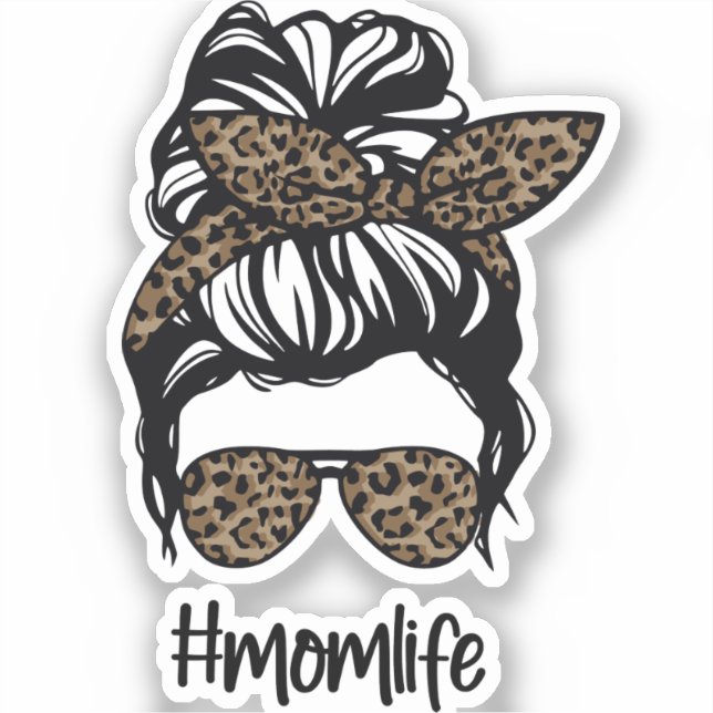 Sticker Messy Bun #momlife Leopard (Recto)