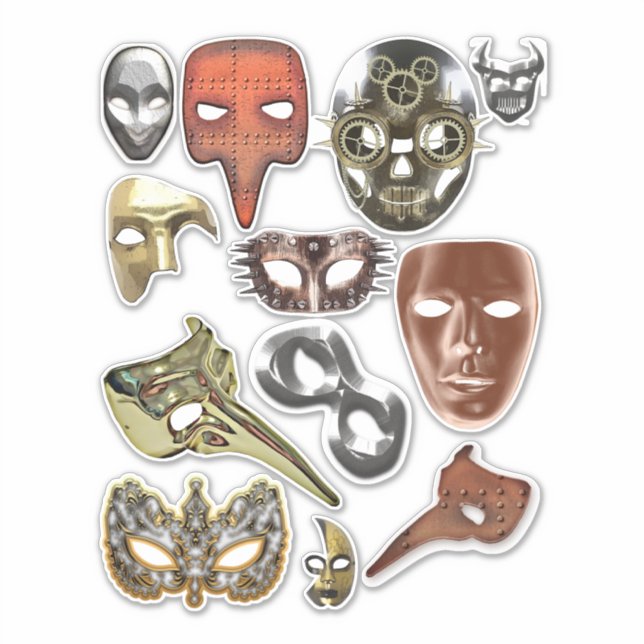 Sticker métal or argent mascarade vapeur masques (Devant)