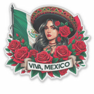 Sticker Mexicaine Fille Viva mexico Illustration du drapea