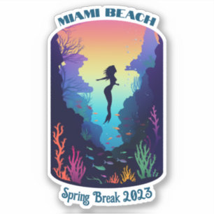 Sticker Miami Beach Spring Break 2023 Mermaid Reef