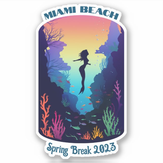 Sticker Miami Beach Spring Break 2023 Mermaid Reef (Devant)