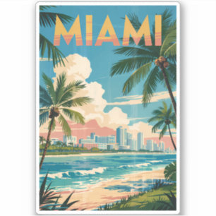 Sticker Miami Florida Illustration Voyage Art Vintage