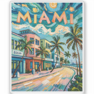 Sticker Miami Ocean Drive Floride Plage Van Gogh Coloré