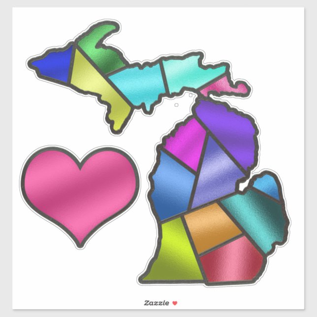 Sticker Michigan et Heart Love Verre Stainty Look Jolie (Feuille)