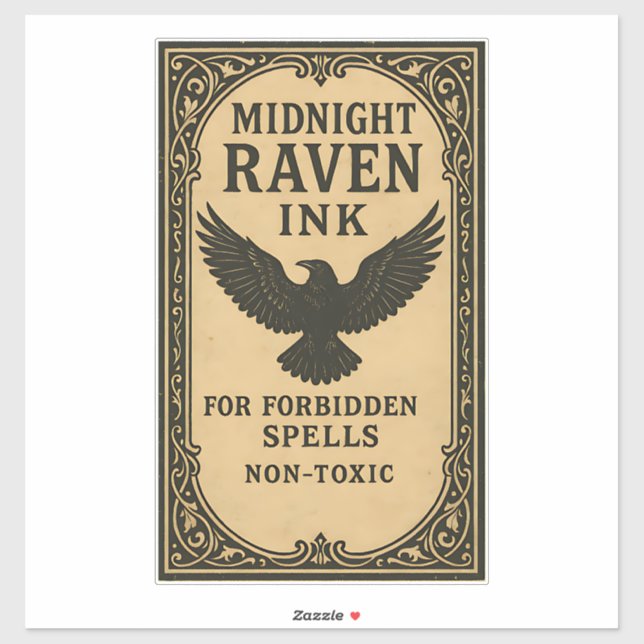 Sticker Midnight Raven Ink - Halloween Apothecary Label (Feuille)