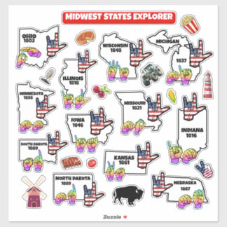 Sticker Midwest Learning Map – ASL & State Symbols