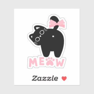 Sticker Mignon Chat “Meow” Rose Kawaii Chat Noir Féminin