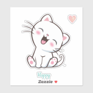 Sticker Mignon chaton heureux & cœur