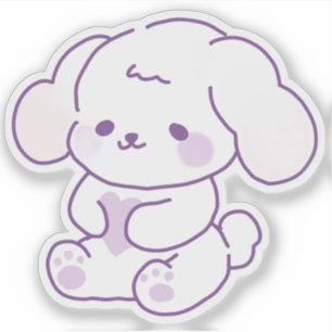 Sticker Mignon Chiot aux Oreilles Tombantes Kawaii Violet 