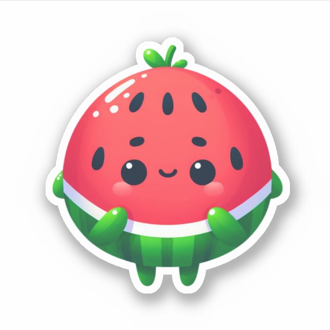 Sticker mignon et timide pastèque kawaii (Devant)